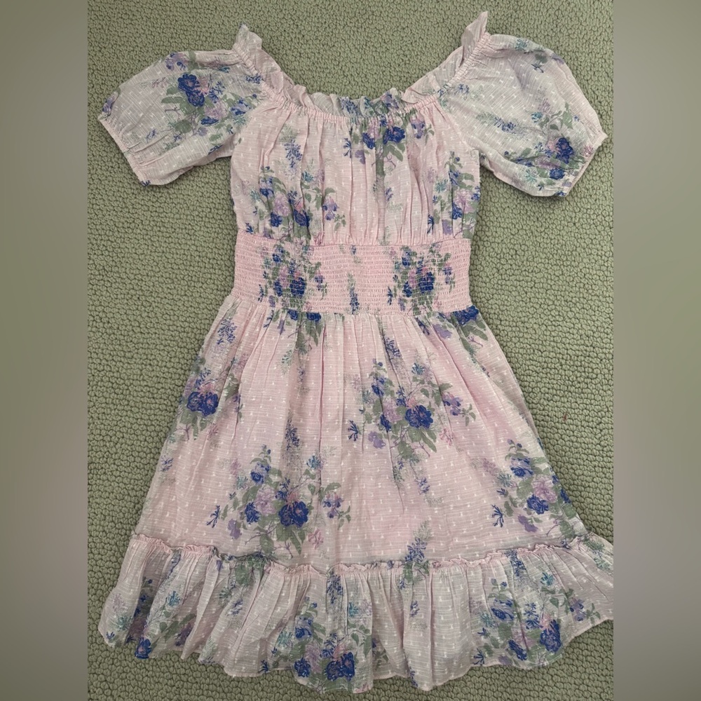 LoveShackFancy Pink and Blue Floral Dress